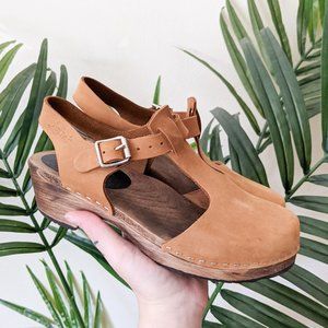 Lotta's Highwood T-bar Brown Oiled Clogs w/ Brown Base Size 38 / 7.5 US